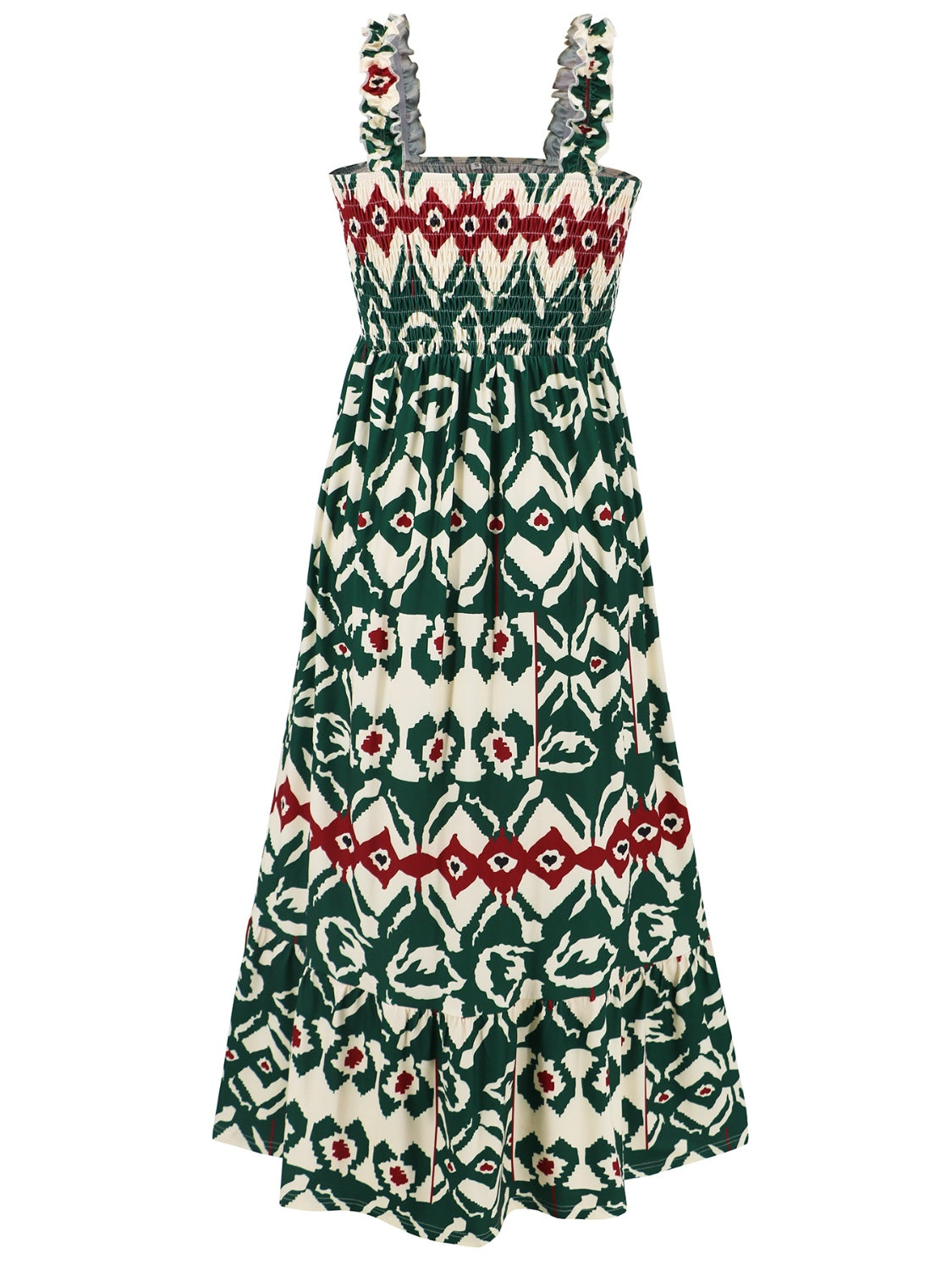 Smocked Printed Square Neck Sleeveless Dress