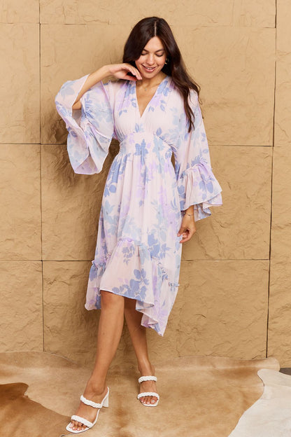 HYFVE Floral Bell Sleeve Midi Dress