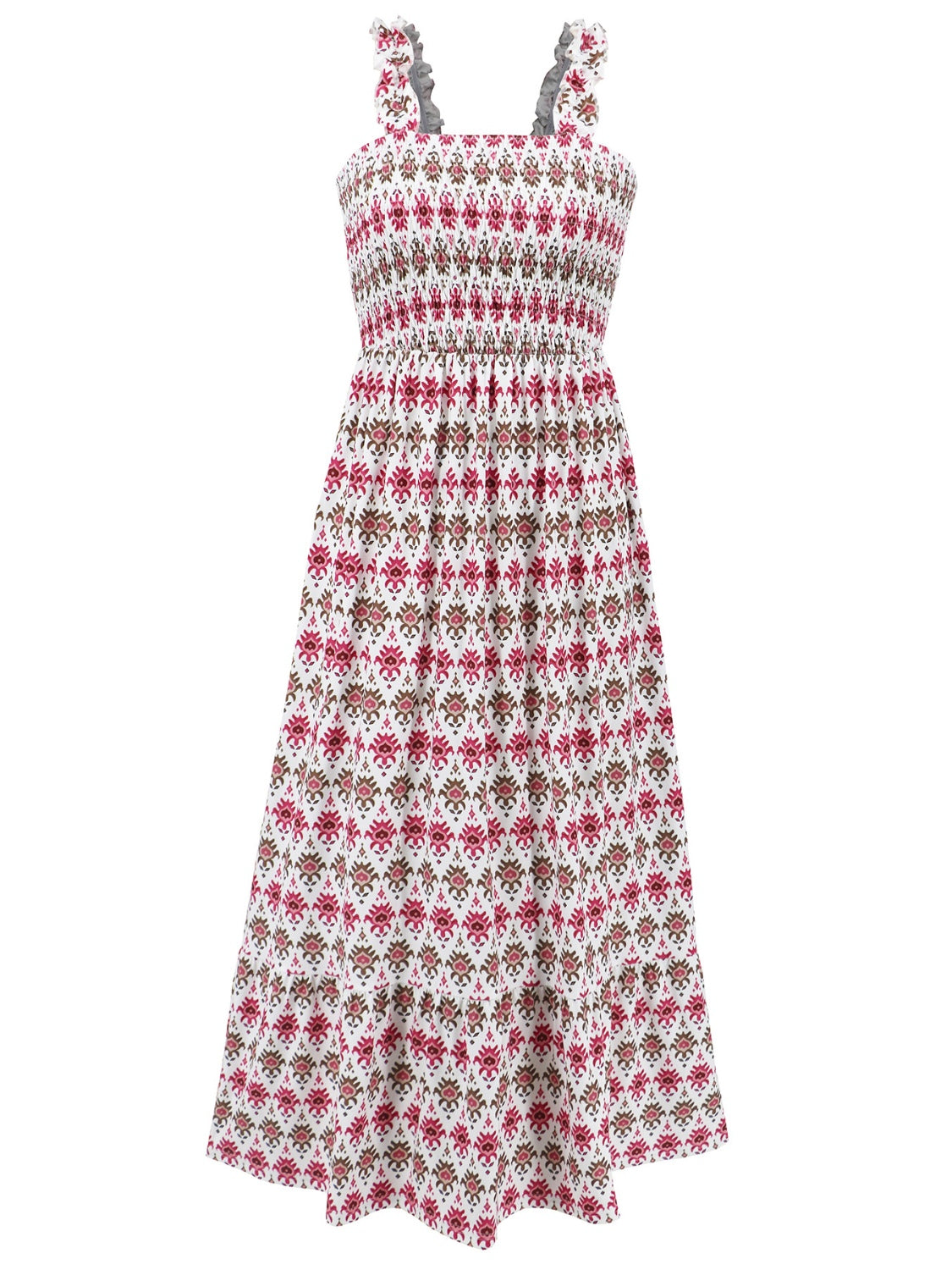 Smocked Printed Square Neck Sleeveless Dress