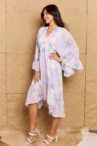 HYFVE Floral Bell Sleeve Midi Dress