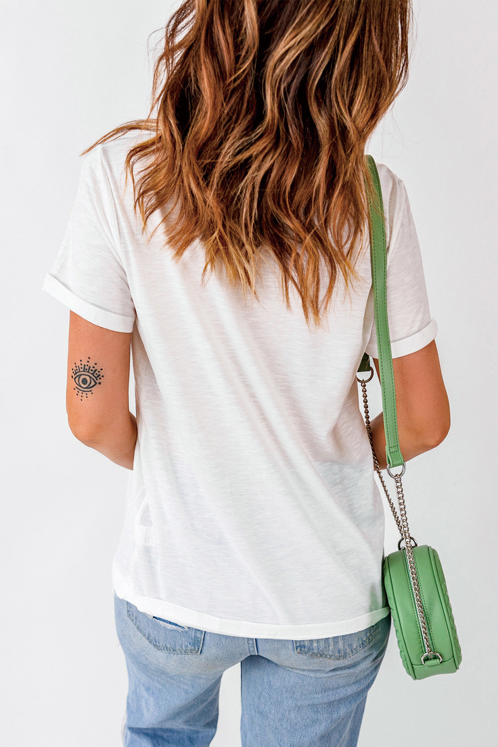 Female model wearing AMERICA T-Shirt White