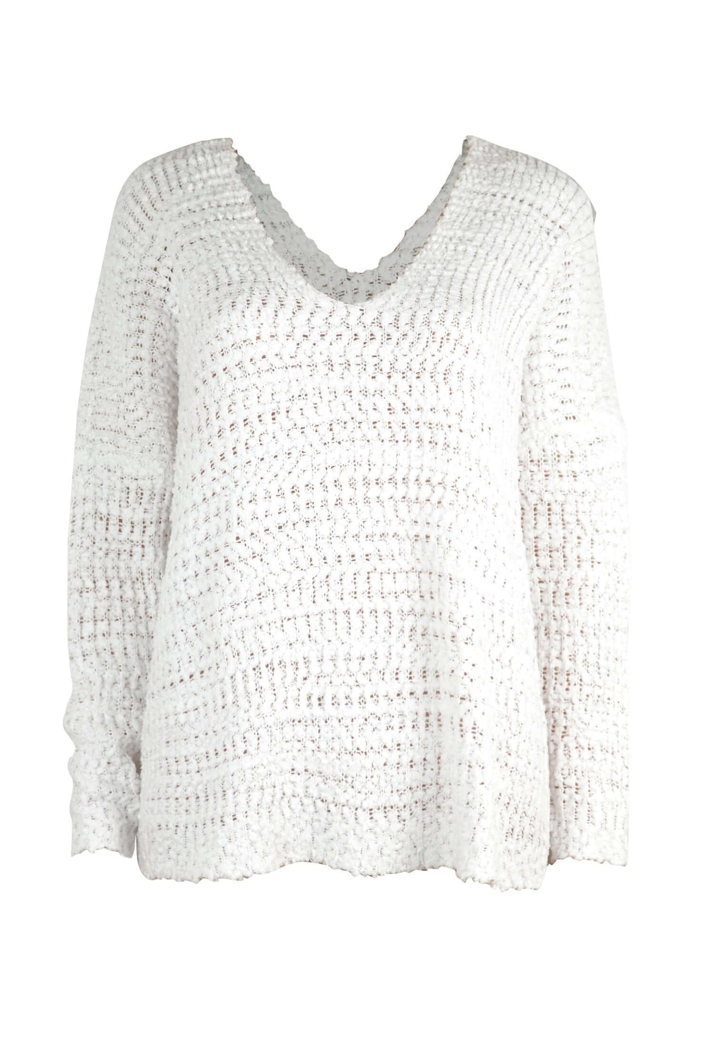 Single Shoulder Long Sleeve Sweater Knit Top White Front View