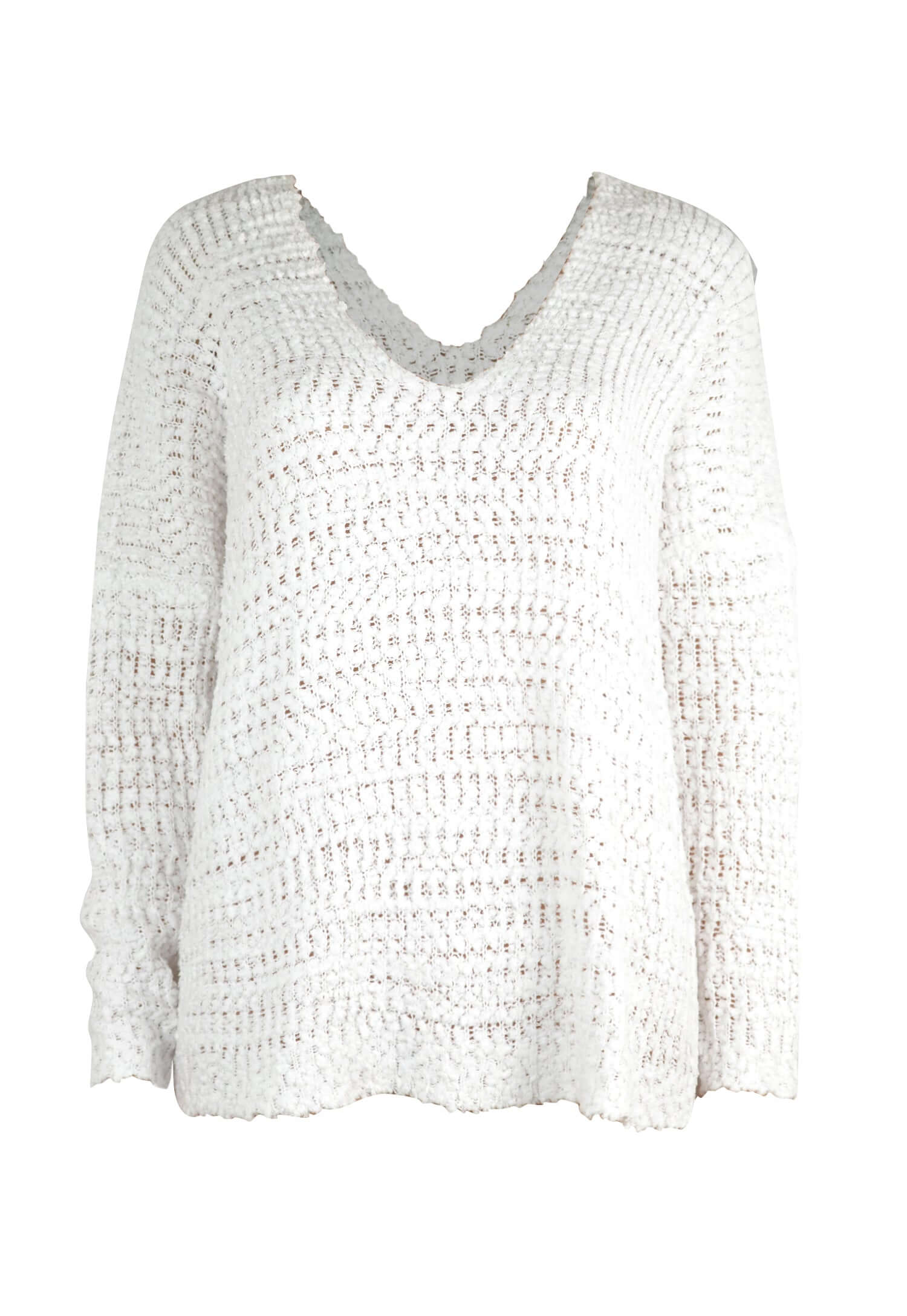 Single Shoulder Long Sleeve Sweater Knit Top White Front View