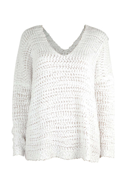 Single Shoulder Long Sleeve Sweater Knit Top White Front View