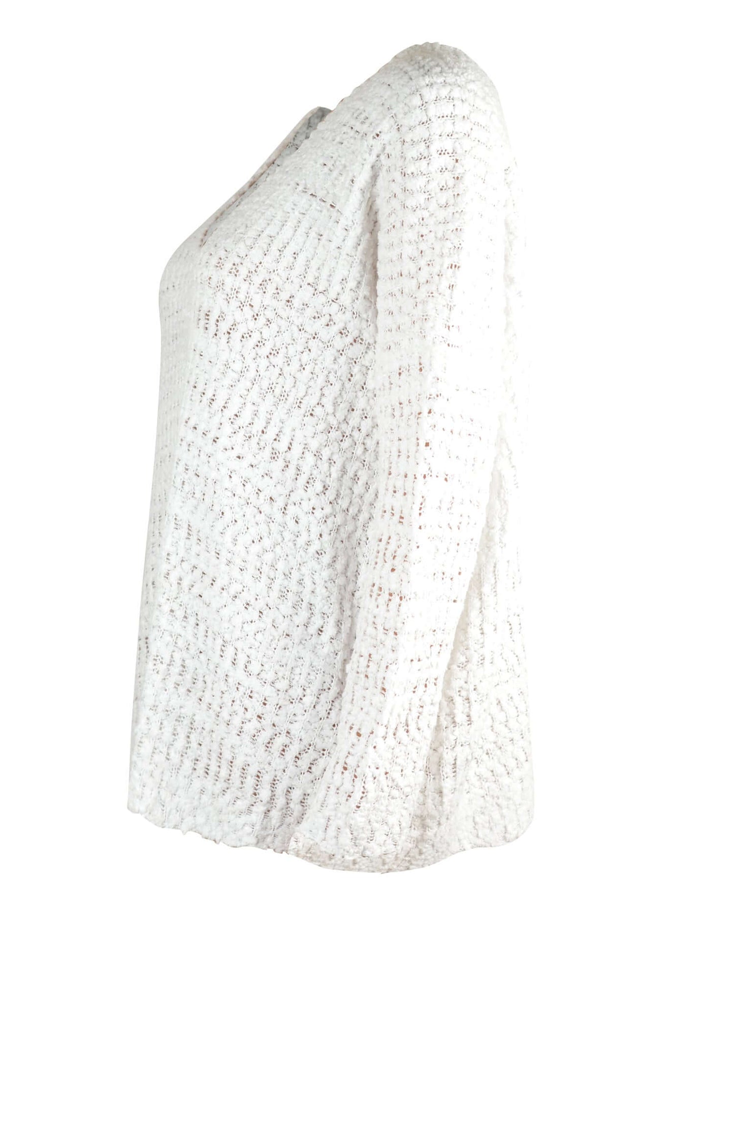 Single Shoulder Long Sleeve Sweater Knit Top White Side View