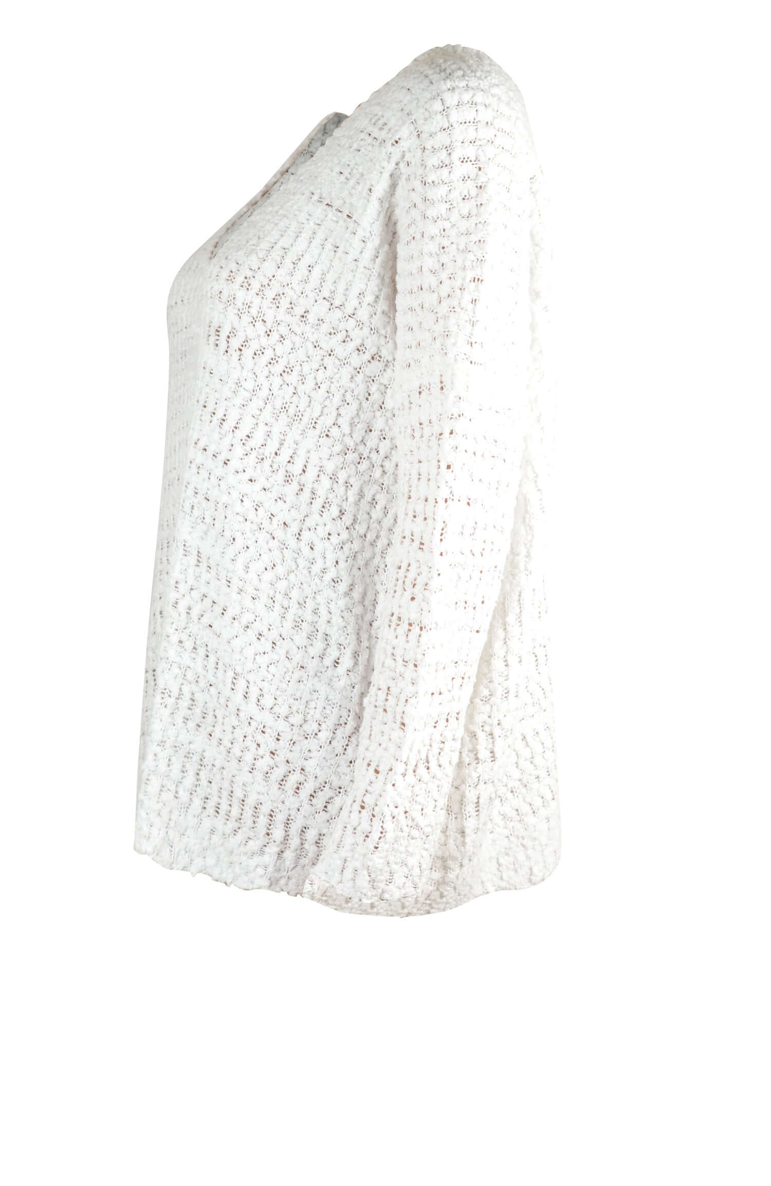 Single Shoulder Long Sleeve Sweater Knit Top White Side View