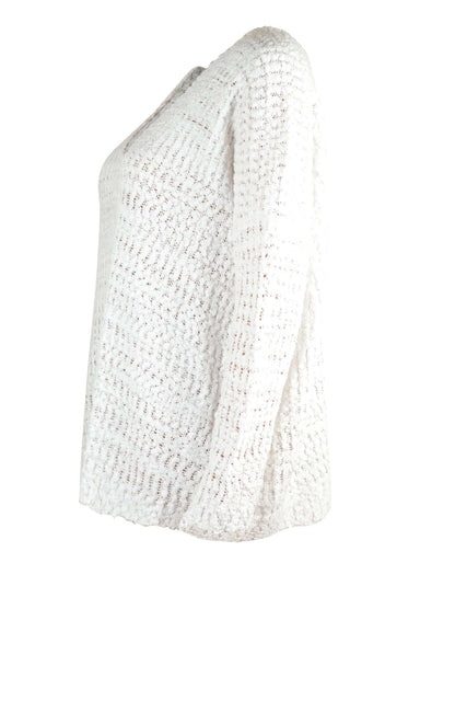Single Shoulder Long Sleeve Sweater Knit Top White Side View