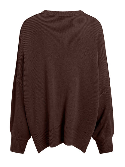 Chocolate Knit Top Round Neck Long Sleeve Sweater Product Image Back View