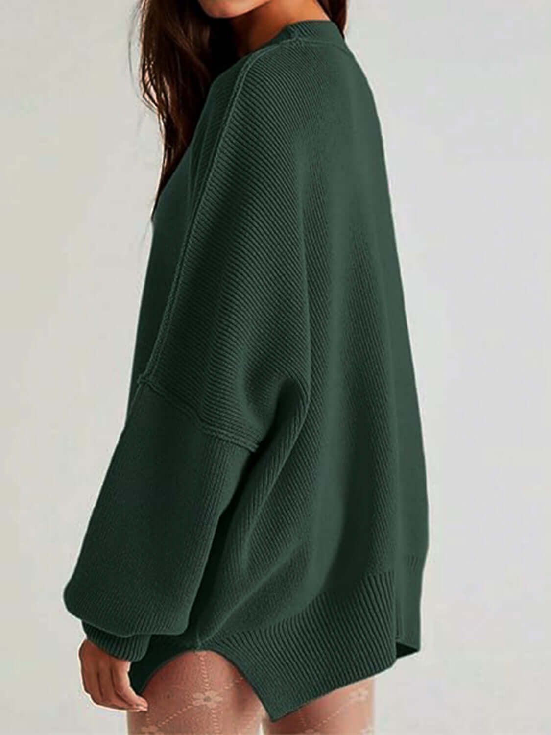 Knit Top Round Neck Long Sleeve Sweater Black Forest by Saflore