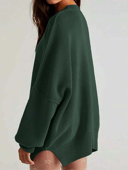 Knit Top Round Neck Long Sleeve Sweater Black Forest by Saflore