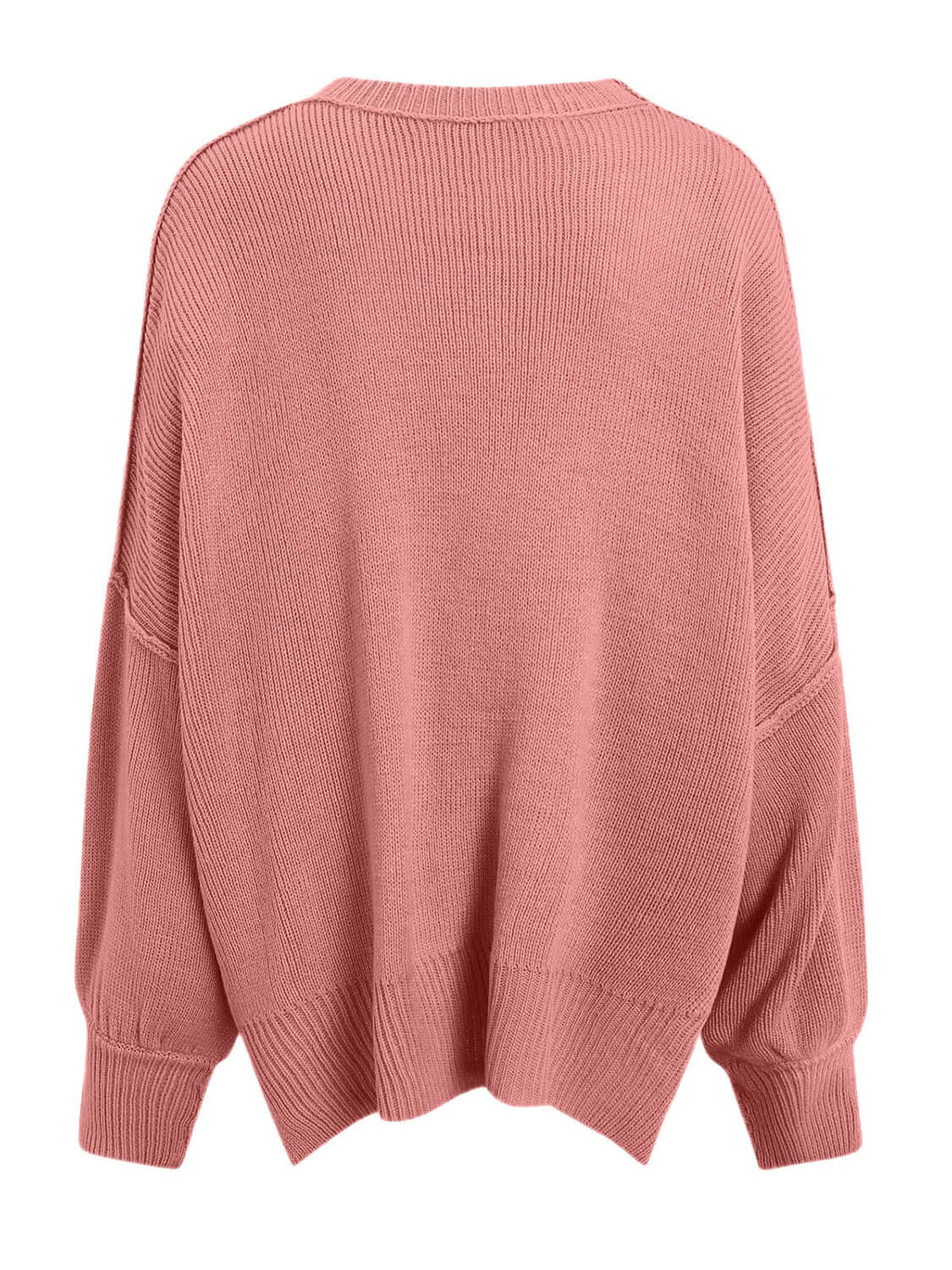 Knit Top Round Neck Long Sleeve Sweater Dusty Pink by Saflore Product Image Back View