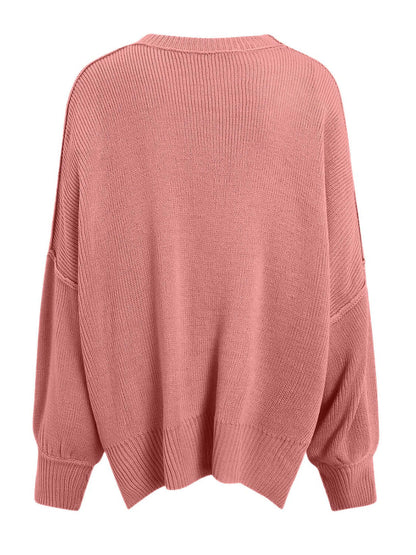 Knit Top Round Neck Long Sleeve Sweater Dusty Pink by Saflore Product Image Back View