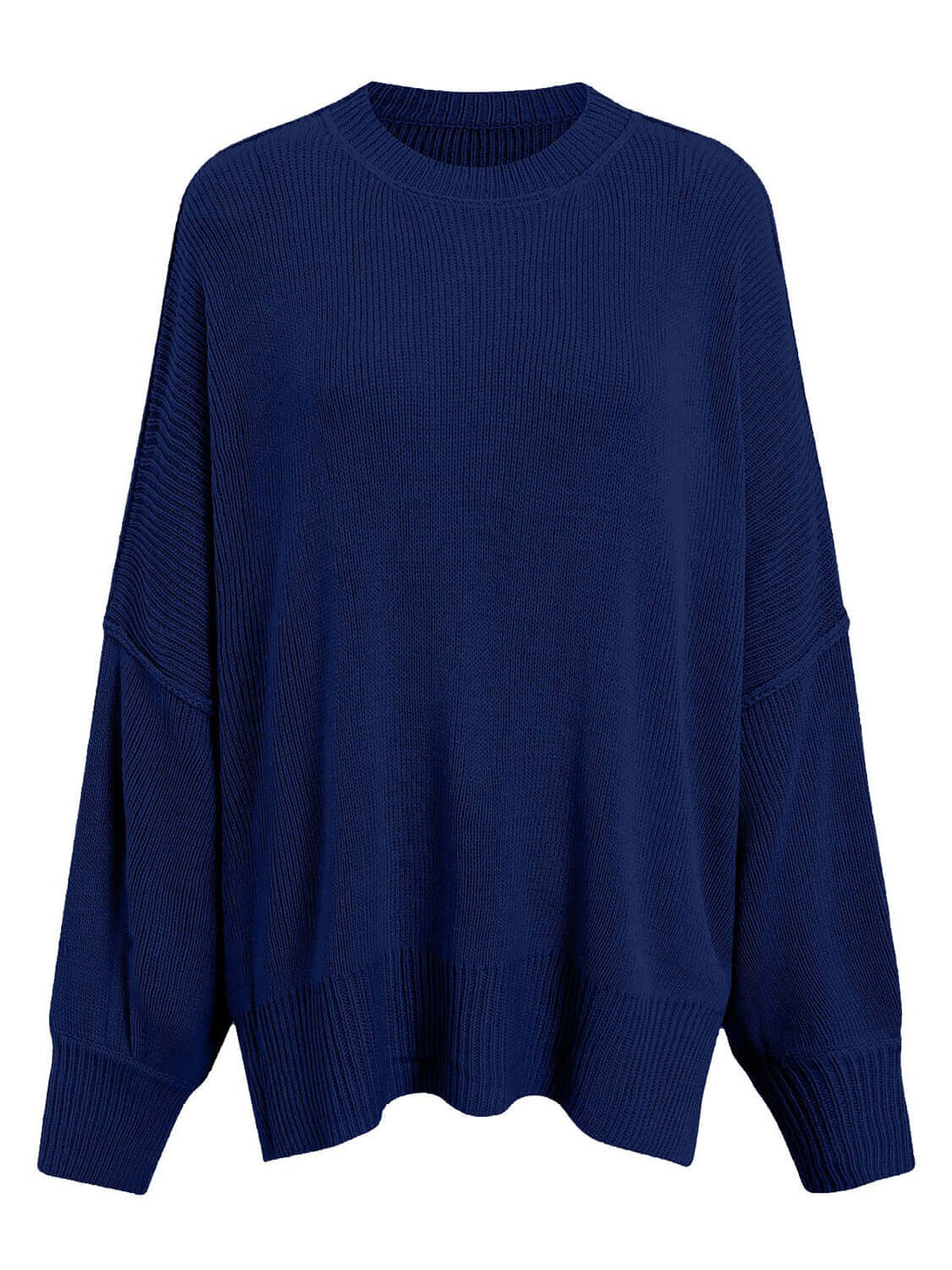 Knit Top Round Neck Long Sleeve Sweater Navy product image front view