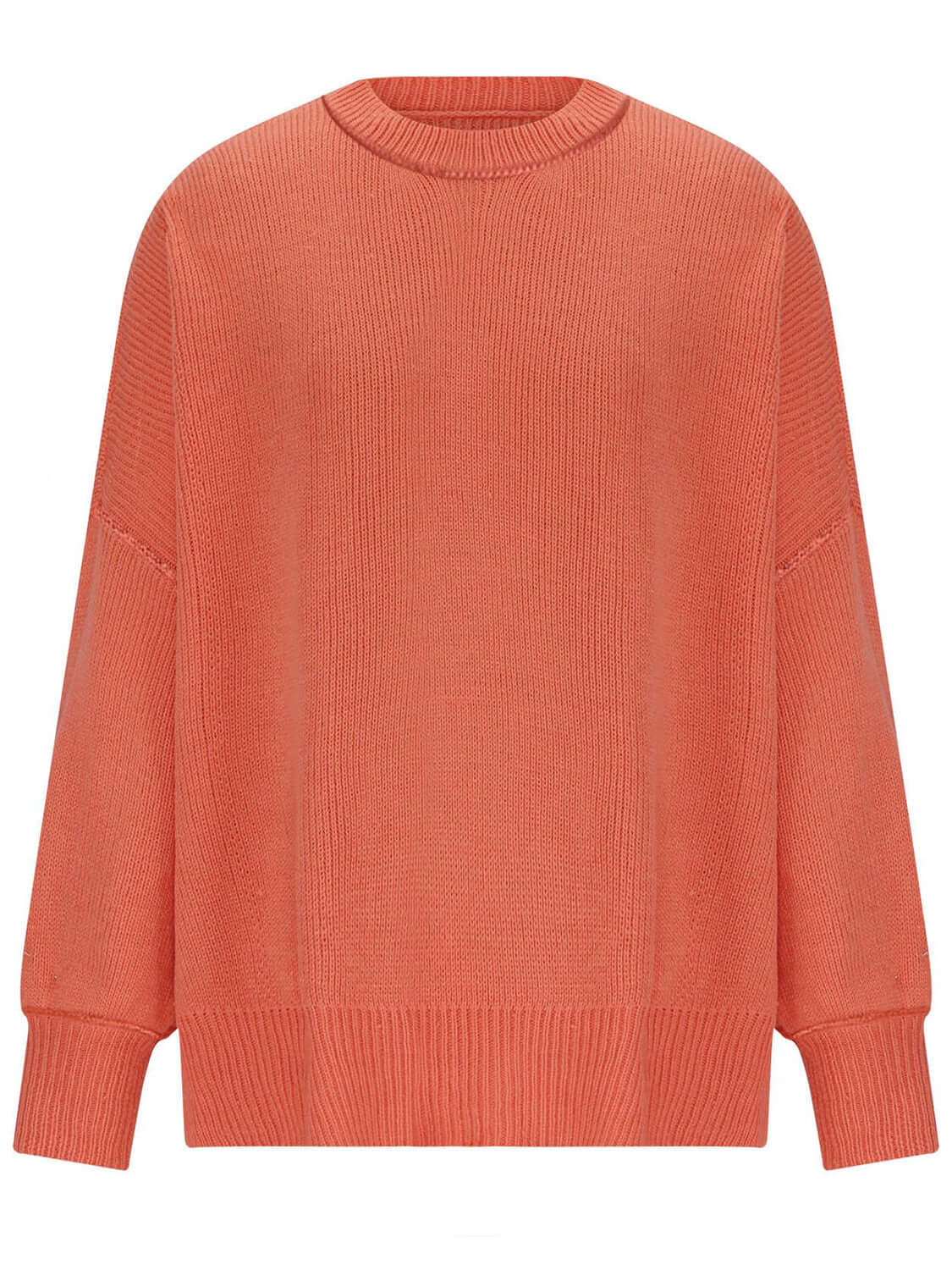 Knit Top Round Neck Long Sleeve Sweater Orange Red Product Image Front View