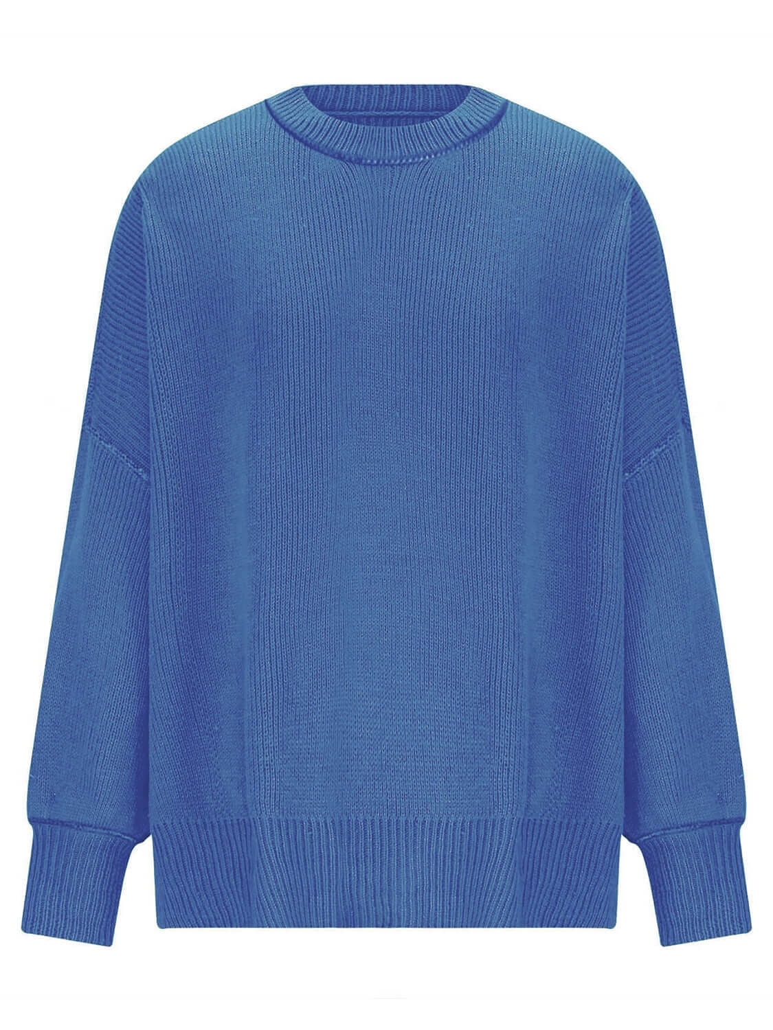 Knit Top Round Neck Long Sleeve Sweater Royal Blue Product Image Front View