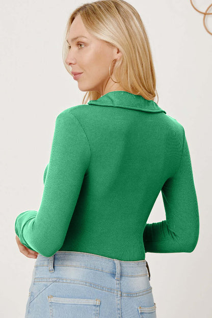 Female model wearing MDML V-Neck Long Sleeve Bodysuit Green