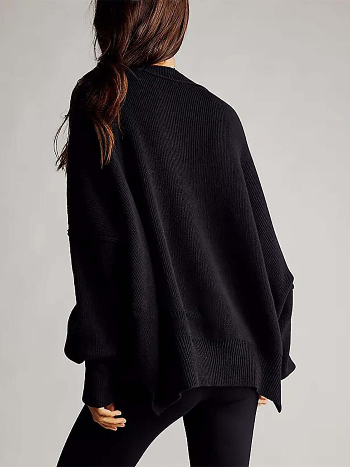 X@F@E Knit Top Round Neck Long Sleeve Sweater Black Back View