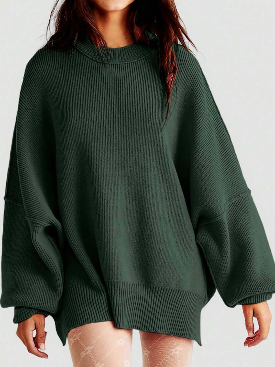 X@F@E Knit Top Round Neck Long Sleeve Sweater Black Forest