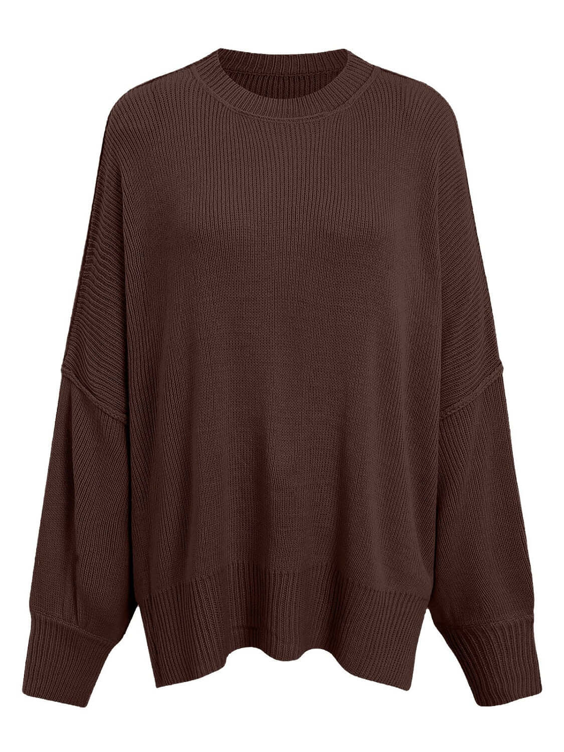 X@F@E Knit Top Round Neck Long Sleeve Sweater Chocolate by Saflore Product Image Front View