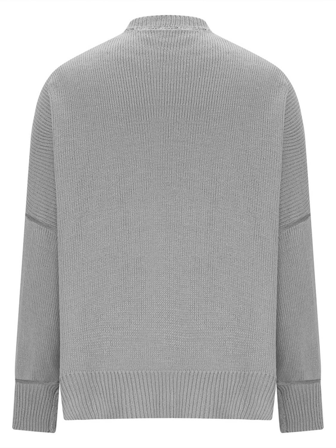 X@F@E Knit Top Round Neck Long Sleeve Sweater Dark Gray Product Image Back View