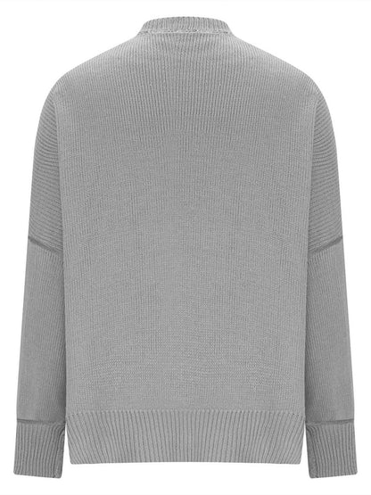 X@F@E Knit Top Round Neck Long Sleeve Sweater Dark Gray Product Image Back View