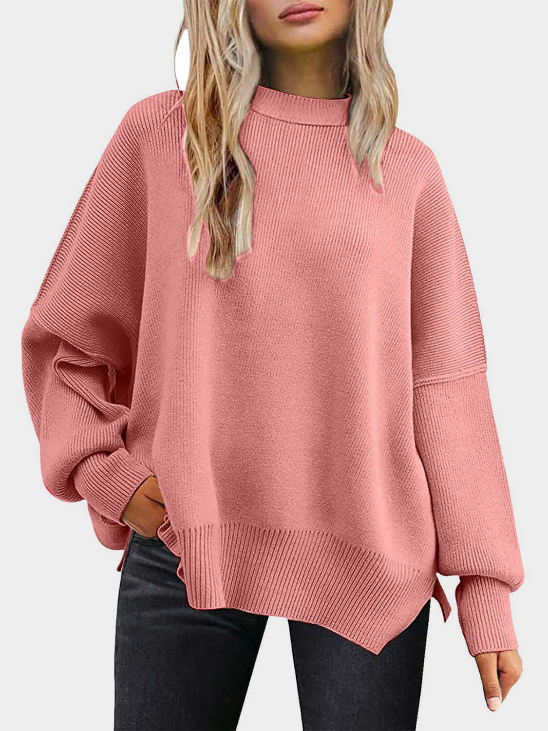 X@F@E Knit Top Round Neck Long Sleeve Sweater Dusty Pink