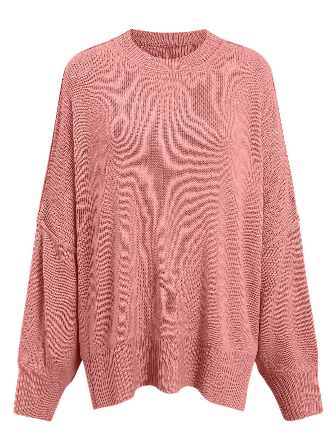 X@F@E Knit Top Round Neck Long Sleeve Sweater Dusty Pink Product Image Front View