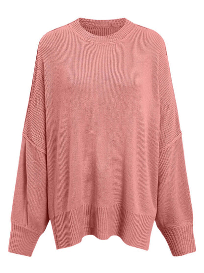 X@F@E Knit Top Round Neck Long Sleeve Sweater Dusty Pink Product Image Front View