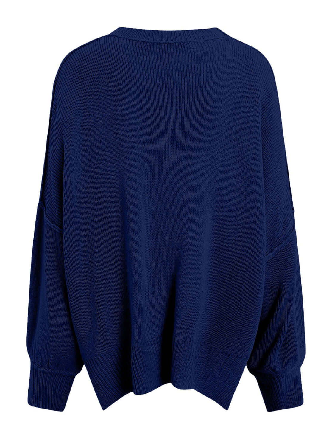 Knit Top Round Neck Long Sleeve Sweater Navy product image back view