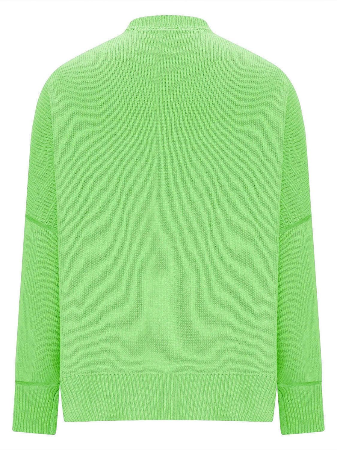 X@F@E Knit Top Round Neck Long Sleeve Sweater Neon Green Product Image Back View