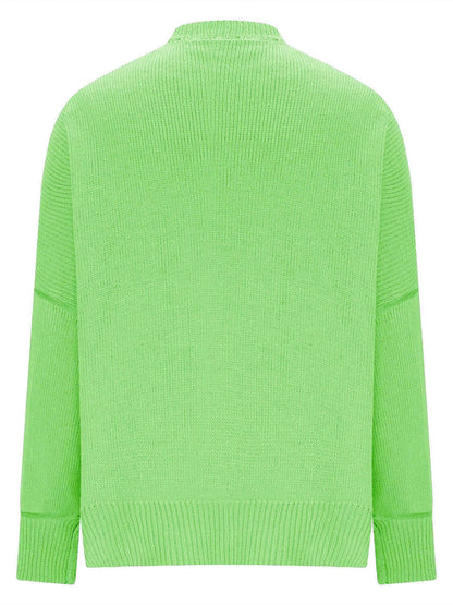 X@F@E Knit Top Round Neck Long Sleeve Sweater Neon Green Product Image Back View