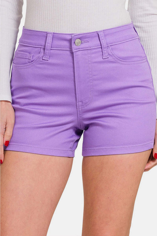 Close up image of Zenana Denim Shorts Lavender