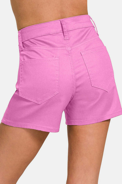 Back view of Zenana Denim Shorts Mauve