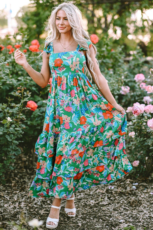 Tiered Ruffled Printed Sleeveless Dress